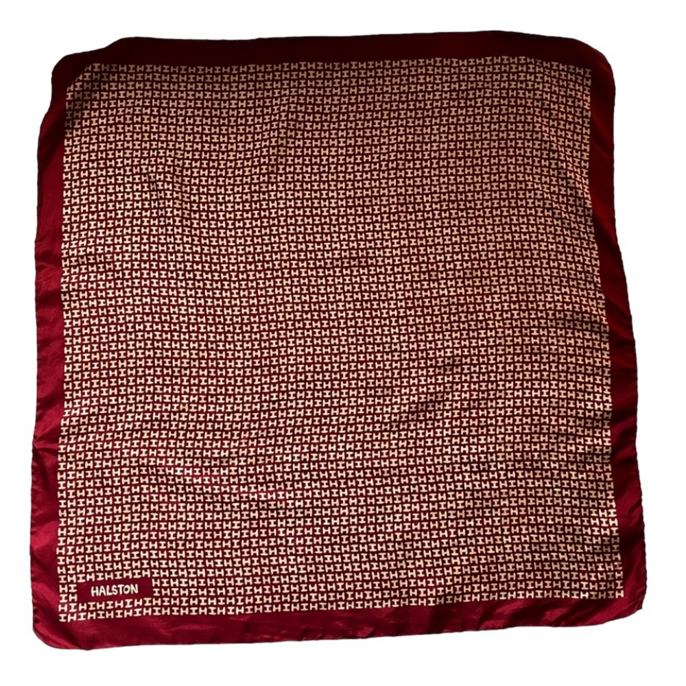 Halston Heritage Red and White Monogram Silk Scarf